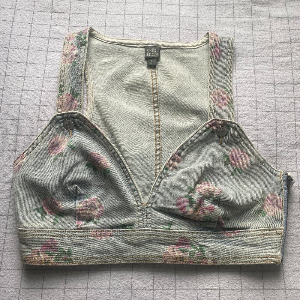 Wild Fable Floral Denim Crop Top Women size small Side Zipper Boho Western